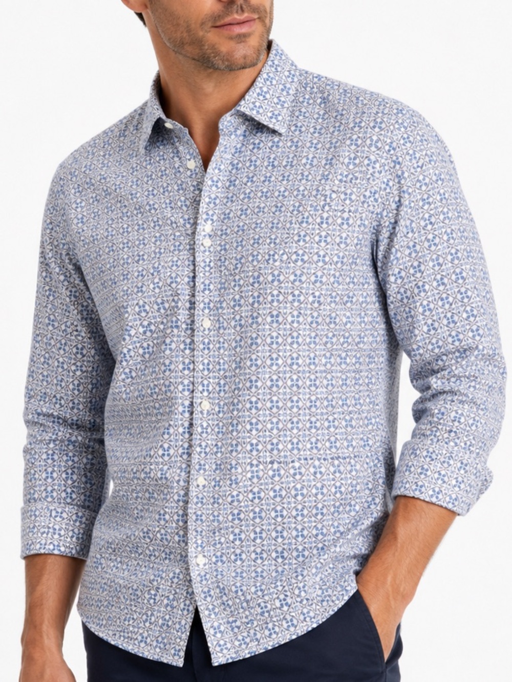 Ted Baker Endurance Blue Medallion Print Button Down Shirt 16 34/35
